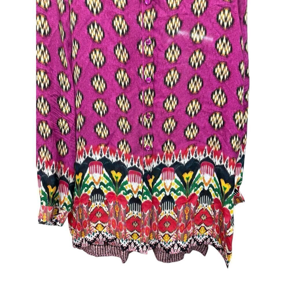 Etro 100% Silk Button-Up Blouse Pink Ikat Print Size US 10 (IT 46) - Picture 7 of 15